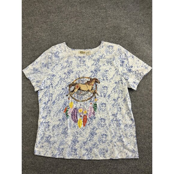Collections Etc Shirt Womens 2XL Dreamcatcher Horse Graphic Floral Sequin Tee - Picture 1 of 6